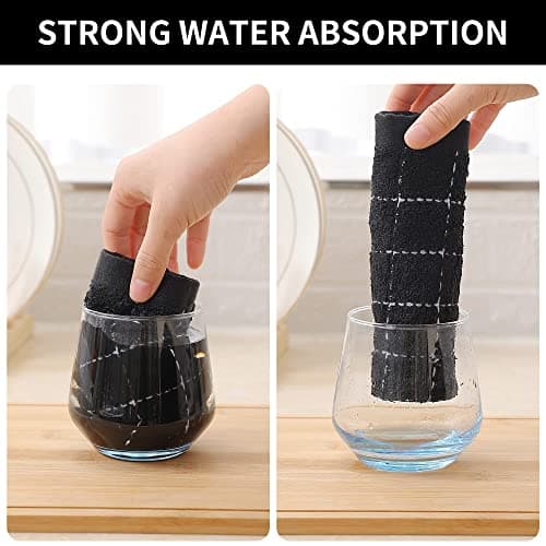 Homaxy 100% Cotton Terry Kitchen Towels(Black, 13 x 28 inches), Checkered Designed, Soft and Super Absorbent Dish Towels, 2 Pack — view 2