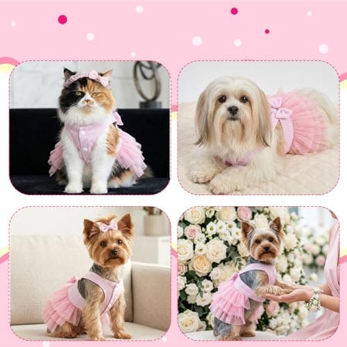 choyaxo Pink Dog Dress Cute Bowknot Tutu Pet Dress Summer Pet Clothe for Puppy Small Cats — view 3