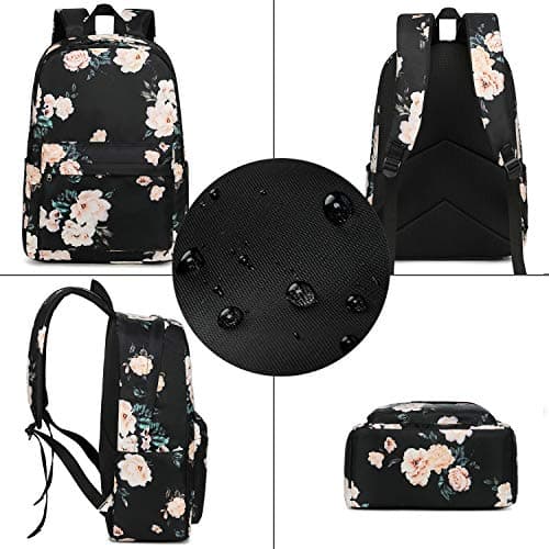 School Backpack for Teen Girls Floral Laptop Book Bag Travel Daypacks (Black-0066) — view 2