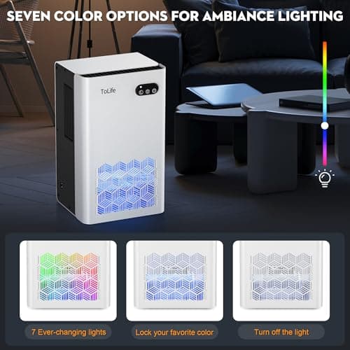 ToLife Dehumidifier for Home, 1000 sq.ft Dehumidifiers for Bedroom Bathroom Basement with 95 OZ Water Tank, Auto Shut Off 7 Colors LED Light, White Black — view 4