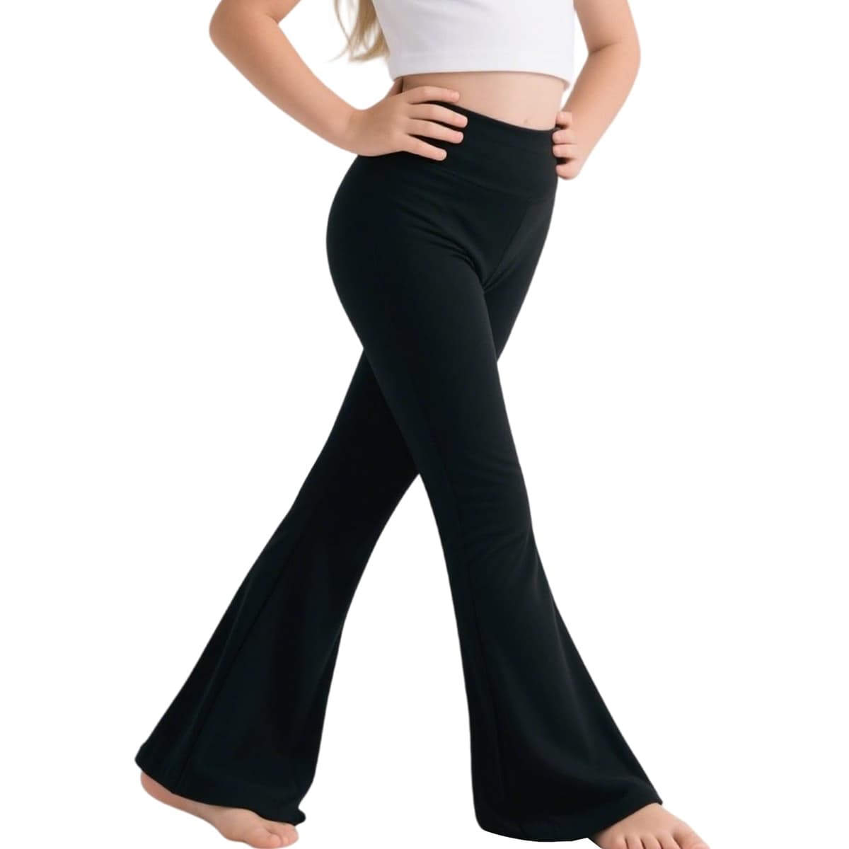 Sahunfri Girls Flared Leggings High Waisted Tummy Control Yoga Pants for Kids, Breathable Stretchy School Trousers Suitable for Dance