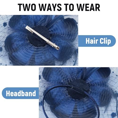 Haakong 20s Fascinators Hat for Women Tea Party Headpiece Mesh Feathers Hair Clip for Bridal Wedding (Dark Blue) — view 2