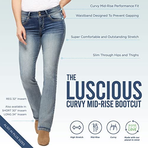 WallFlower Luscious Curvy Bootcut Jeans for Women Mid-Rise Insta Stretch Denim in Petite, Midsize, Plus Size, Juniors Jeans, Jenna, 16 Plus Long — view 4