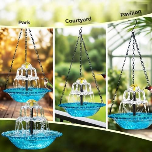 Solar Cascade Hanging Bird Bath Fountain, Hanging Bird Bath with Flowing Water, Bird Bath Fountain Decorative Garden Yard Patio for Outdoor (Blue) — view 5