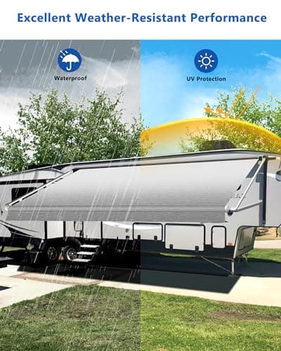 RV Awning Fabric Replacement, 18.5oz Heavy-Duty Weatherproof Vinyl Camper Awning Replacement Universal Outdoor Canopy for RV, Trailer, and Motorhome Awnings-Gray Fade-20'(Fabric 19'2") — view 3