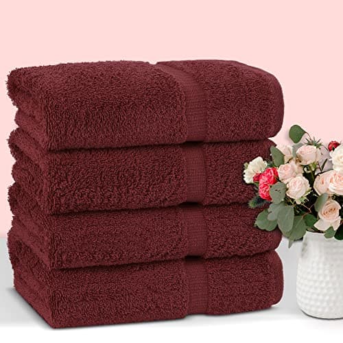 Chakir Turkish Linens 100% Cotton Premium Turkish Towels for Bathroom | 27'' x 54'' (4-Piece Bath Towels - Cranberry) — view 3