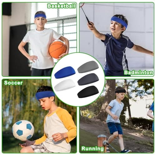 LIQWEI 5Pcs Boys Headband, Soccer Headbands for Boys, Sports Headbands for Kids Boy Headbanded for Sport, Kids Sweatbands Breathable Headband for Sports Running Exercise Football — view 3