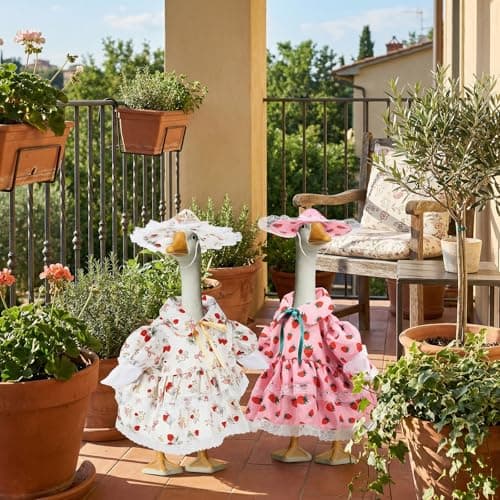 2 Pack Porch Goose Outfit Set, 2 Dresses + 2 Hats, Weather-Resistant Polyester, Fits 23 Inch Garden Goose Statues, for Outdoor Patio Lawn Decor (Option 02) — view 5