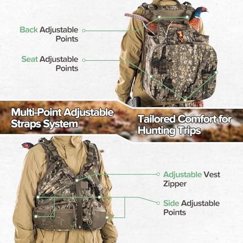 BLISSWILL Turkey Hunting Vest backpack with Seat,Adjustable Camo Vest with Game Pouch for Men Women,Upland Bird Hunting Gear — view 4