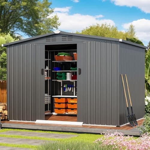 U-MAX Shed 6' x 8' Outdoor Storage Shed with Sliding Door, Outdoor Tool Shed Cabinet, Metal Garden Sheds for Yard, Outdoor Storage Clearance in Dark Grey