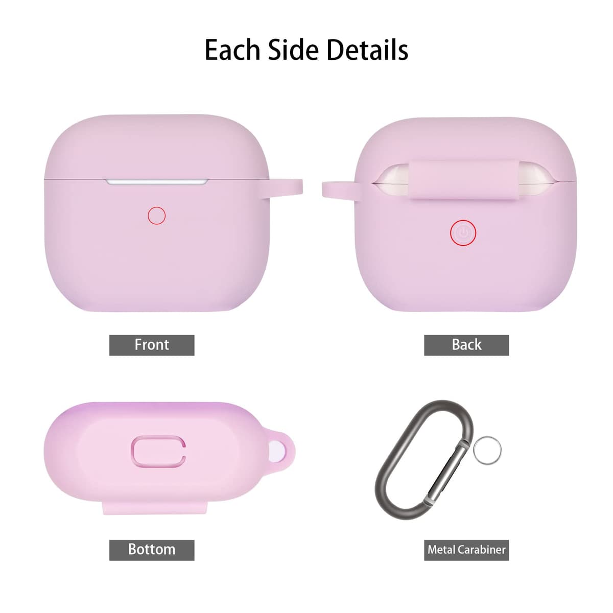 Funda de Silicona Compatible con AirPods 3, Anti-rasguños, Anti-Polvo, LED Frontal Visible, Funda Premium Silicona para AirPods 3.ª Generación (2021) con Mosquetón, Lavanda — view 3