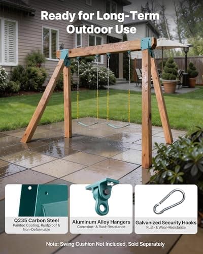 VEVOR Swing Set Brackets, Heavy-Duty A-Frame Set Hardware, with 2 A-Frame Swing Brackets & 4 Hangers, Sturdy for Playground Backyard Park Equipment Mounting Parts Outdoor, Hardware Included, Green — view 3