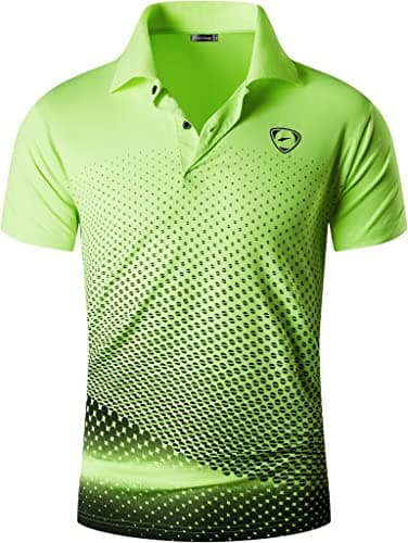 jeansian Men's Short Sleeve Fit Sport Polo Tee Shirts T-Shirts Tshirt Tops Poloshirt Golf Tennis Pickleball LSL195_GreenYellow_L
