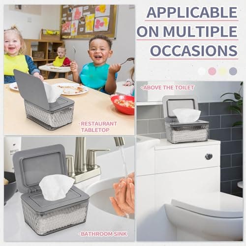 Whiidoom Wipes Dispenser, One-Handed Operation Wipe Holder for Baby & Adult, Seal-Designed Wipes Container for Bathroom Keep Diaper Wipes Fresh (Grey) — view 5