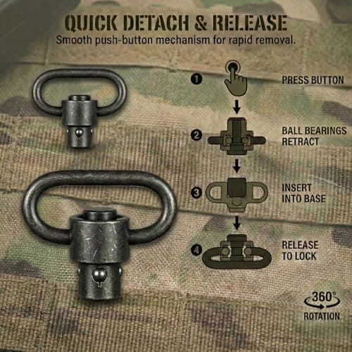 Shapakine QD Sling Swivel - 1.25 Inch Heavy Duty Steel Quick Detach Mounts for Two Point Slings, Outdoor & Sports Gear Accessories - Matte Black — view 2