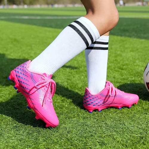 DREAM PAIRS Boys Girls FG AG Soccer Cleats High-Speed Anti-Twist Lightweight Football Shoes,Size 13 Little Kid,Hot Pink,SKSO26002K