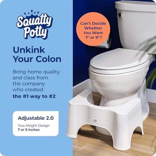 Squatty Potty The Original Bathroom Toilet Stool - Adjustable 2.0, Convertible to 7" or 9" Height with Removable Topper for Adults and Kids White