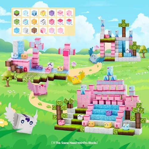 PINKCAT 100PCS Magnetic Blocks, Kids Building Pink Fantasy Castle Cubes, Stacking Tiles, STEM Sensory Toys for Toddlers, Kids Travel Essentials Toy, 3 4 5 6 7 8-12 Years Girls Boys Gifts — view 5