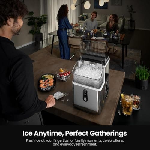 Kismile Nugget Ice Makers Countertop,Portable Ice Machine with Crushed Ice, 35lbs/Day,Self-Cleaning,One-Click Operation for Home Use(Silver) — view 4