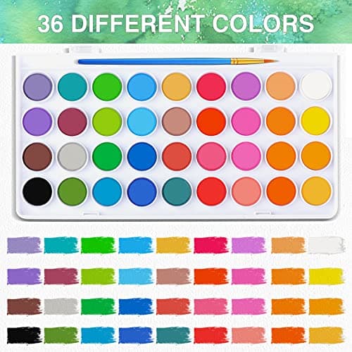 AROIC 65 Pieces Watercolor Paint Set,36 Colors Watercolor,10 Brushes,3 Refillable Water Brush Pens,16 Page Pad(8.5 * 5.5in),Profesional Watercolor Kit for Adults Artists, Beginners — view 2