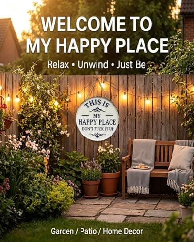 12in Happy Place – Vintage Statement Metal Sign,“This is My Happy Place Don’t Fuck It Up”, Funny Garden or Home Decor for Fence, Kitchen or Bedroom – Funny Home Decorative(12in-1pc#)