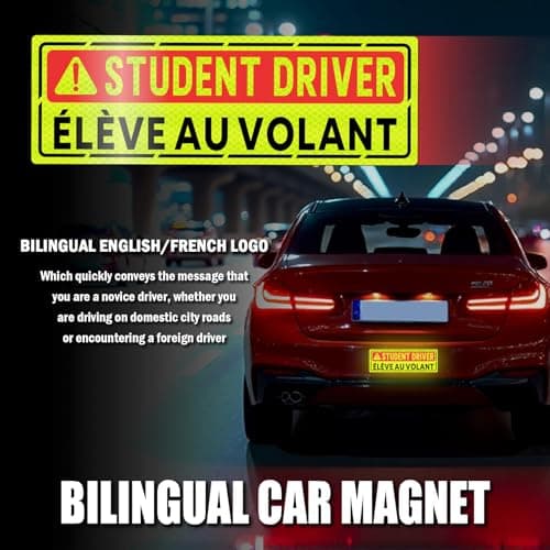 3PCS Bilingual Élève au Volant/Student Driver Magnet for Car,Eye-catching Magnetic Student Driver Sticker with Reflective Design,9.61"x3.28" Magnetic Students Drivers Signs for Car — view 3