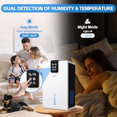 Dehumidifier, 98 OZ Water Tank, Dehumidifier for Home 1000Sq.Ft Quiet Dehumidifiers for Basement, Bedroom, Bathroom, RV with Humidity Display, Auto Shut Off, Relaxing 7 Color Ambient Light(White) — view 3