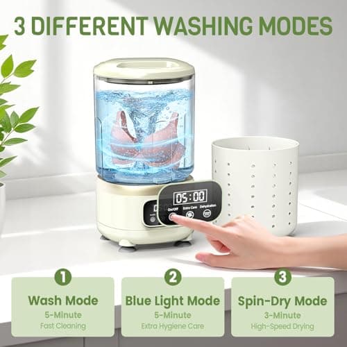 Mini Washing Machine,3 Modes (Wash, Rinse & Spin), Portable Washer with Drain Hose &Spin Basket,Cordless, Gentle Cleaning for Underwear, Socks, Baby Items, for Travel, Camping, Dorm & Trips (2L) — view 2