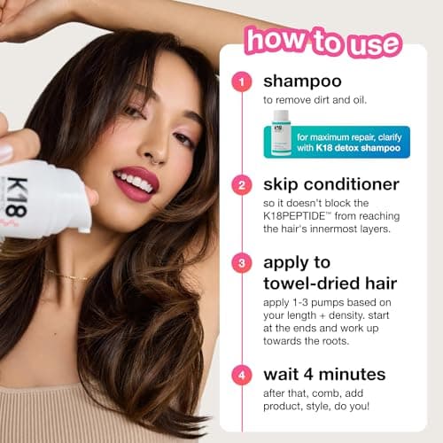 K18 Leave-In Molecular Repair Hair Mask - Peptide Hair Treatment Mask for Bleach, Color, Chemical + Heat Damaged Strands - Immediate + Lasting Damage Reversal in 4 Minutes (0.5 Fl oz) — view 4