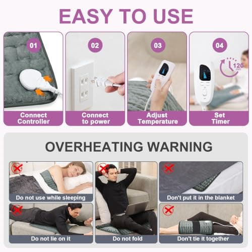 Heating Pad,Heated Blanket,Heating Pad for Back Neck,DimGray,24x20 Inch — view 4