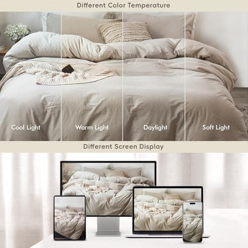 MooMee Duvet Cover Set 100% Washed Cotton Linen Like Queen — view 6