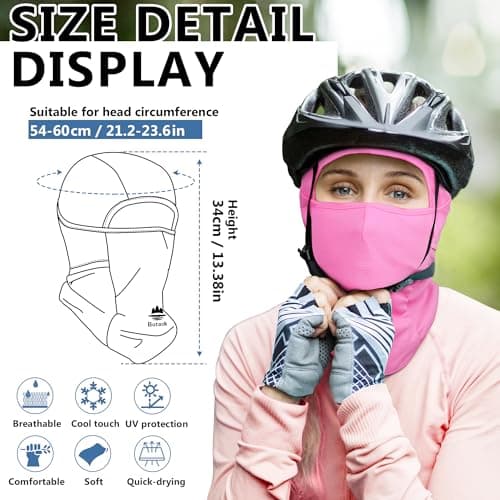 Botack Balaclava Ski Mask, Sun UV Protection Breathable Full Head Face Mask for Men Women Skiing Cycling Pink — view 5