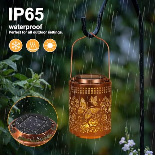 Solar Lanterns Outdoor Waterproof Butterfly Garden Decor Gifts for Women Mom Grandma, Hanging Solar Lights Metal Garden Decoration Outside for Yard, Patio, Backyard, Porch for Gift Card Box Packaging — view 5