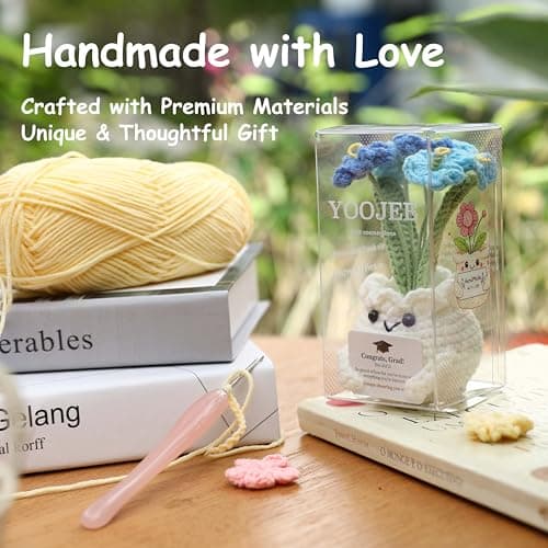 YOOJEE Crochet Forget Me Not Graduation Gift – Class of 2026 Blue Flowers with Card “Congrats, Grad! You Did It.”, Meaningful Gift for Student, Senior, Keepsake Desk Decor — view 2