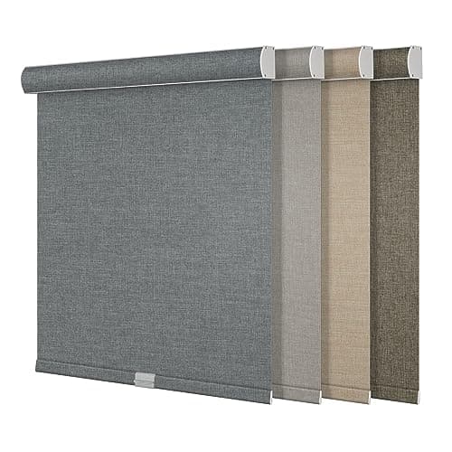 Boolegon Blackout Roller Shades for Windows,Cordless,Linen Fabric,Roller Blinds,Thermal Insulated Fabric UV Protection,Window Shades for Home,Door,Bedroom,Office,Blackout-Gray,Custom Size