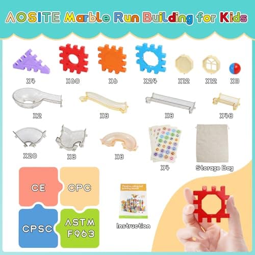 AOSITE 234 PCS STEM Marble Run Building Learning Toy Kid Gift Construction Race Track Marbles Run Building Block for 4 5 6 7 8 9 10 11 12Years, Creative Marble Run Games Boy Girl Birthday Xmas Present — view 4