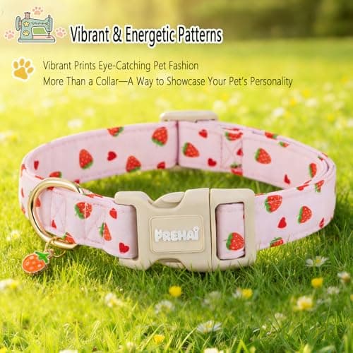 PREHAI Pink Strawberry Dog Collar Sweet Spring Summer Collars with Cute Strawberries Pattern for Female Girl Small Medium Large Dogs XS — view 3