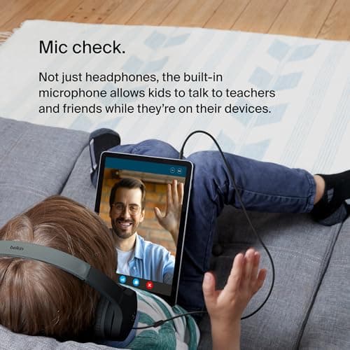 Belkin SoundForm Mini Kids Wired Headphones with Built-in Microphone & Fun Stickers, 85dB Safe Volume Limit – for Online Learning, Travel, Compatible w/iPhone 15, iPad, Galaxy S23, & More - Black — view 3
