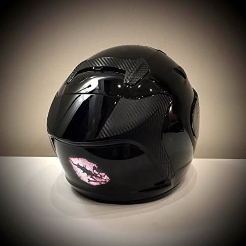 customTAYLOR33 High Intensity Reflective Vinyl Death Kiss Skull Crossbones Lips Decal Bumper Sticker - Cars, Motorcycles, Helmets, Wind Screens, laptops, cellphones, (SE Pink, 3 inch Wide, Pair) — view 2