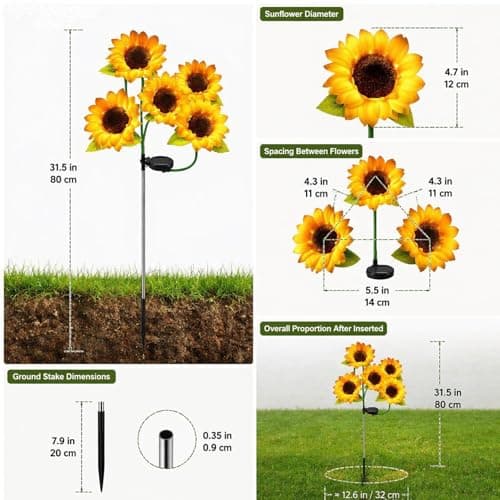 2PCS Solar Sunflower Lights Garden Stake, Garden Decor，800mAh Waterproof Garden Stake Lights with Realistic Flowers，Yellow, 6 Flowers, Outdoor Decorative Lawn Ornament — view 2