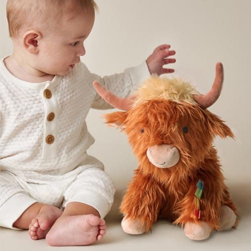 Itzy Ritzy Snuggles Plush Toy – Soft Stuffed Animal for Babies, Kids & Adults – Sensory Ribbons & Textured Fabrics for Tactile Play – Cozy & Cuddly Companion for Newborns & Up (Highland Cow) — view 2