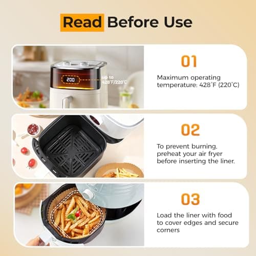 Air Fryer Paper Liners, 125Pcs Parchment Paper, Air Fryer Liners Disposable for Microwave, Non-Stick Air Fryer Liner Square Free of Bleach (8IN) — view 4
