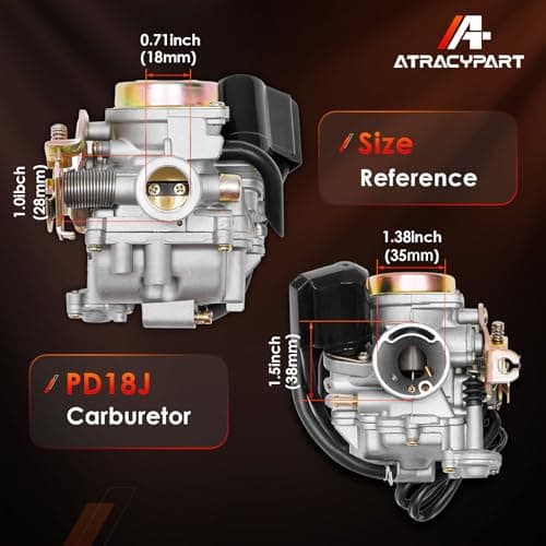 PD18J Carburetor 18mm Replacement for GY6 49cc 50cc 80cc 139QMB 139QMA 4 Stroke Moped Engine for Taotao Kymco Scooter with Fuel Filter Spark Plug Intake Manifold — view 4