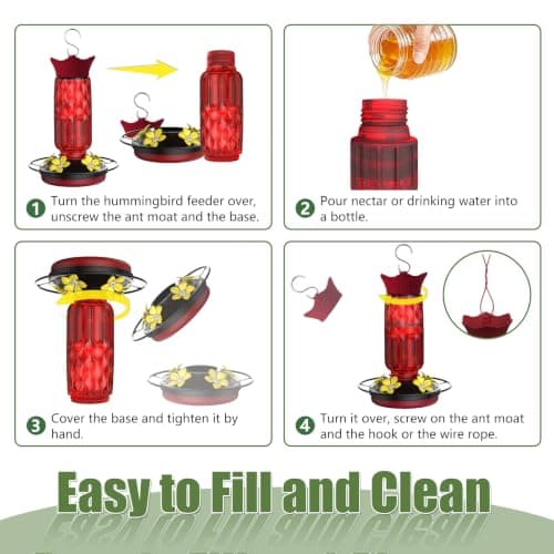 Hummingbird Feeders for Outdoors, Hanging Hummingbird Feeder with 5 Flower-Shaped Feeding Ports, 16 Oz Bird Feeder with Bee Proof & Built-in Ant Moat, Outdoor Garden Decor Gifts for Women Mom — view 5