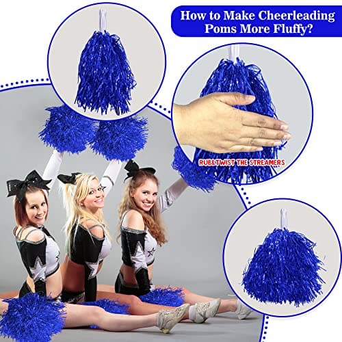12PCS Blue Cheerleading Pom Poms Metallic Foil Cheer Pom Poms with Baton Handle for Game Sports Squads Dancing Party Football Basketball Club Spirit Sports — view 2