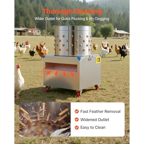 Uargd Electric Poultry Plucking Machine, 19.7-inch Drum, 2HP Motor & 275RPM Speed, Equipped with 106 Rubber Fingers & Portable Wheels, Stainless Steel Design for Cleaning 2-4 Birds Simultaneously — view 4