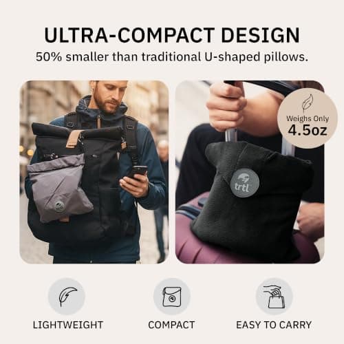 trtl Travel Pillow - Airplane Pillow for Neck and Shoulder Support - Soft, Lightweight, Machine-Washable Travel Pillows for Airplanes - Black — view 4