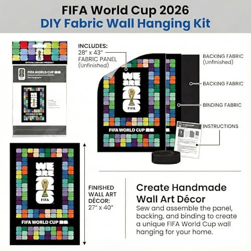 FIFA World Cup DIY Fabric Wall Hanging Kit – Soccer Fan Sewing Craft Project – Includes 28" x 43" Fabric Panel, Backing, Binding & Instructions – Create a 27" x 40" Handmade Wall Art Décor — view 3