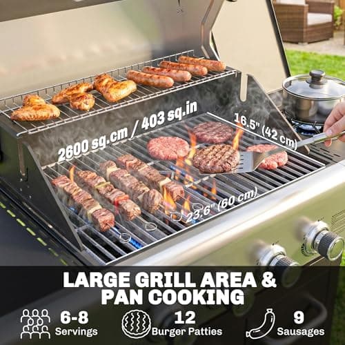 Outsunny 4 Burner Propane Gas Grill with Side Burner, 53,000 BTU BBQ Grill, Propane BBQ with Cast Iron Grates, Wheels, Warming Rack, Side Tables, Cabinet, Thermometer, Hooks — view 2