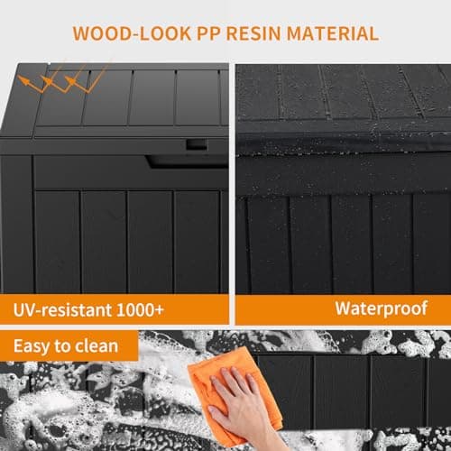 31 Gallon Resin Deck Box, Lockable Patio Outdoor Storage Box for Furniture, Garden Tools and Tools Storage, Waterproof Outside Storage Boxes - Black — view 5